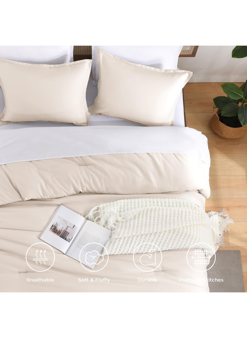 Andency Andency Beige California King Size Comforter Set  Solid Comforter Set 3 Pieces (1 Boho Comforter & 2 Pillowcases)  Lightweight and Fluffy Bed Comforter Set for All Season  - Image 3