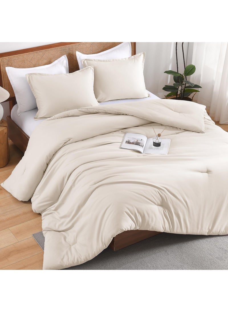 Andency Andency Beige California King Size Comforter Set  Solid Comforter Set 3 Pieces (1 Boho Comforter & 2 Pillowcases)  Lightweight and Fluffy Bed Comforter Set for All Season  - Image 2