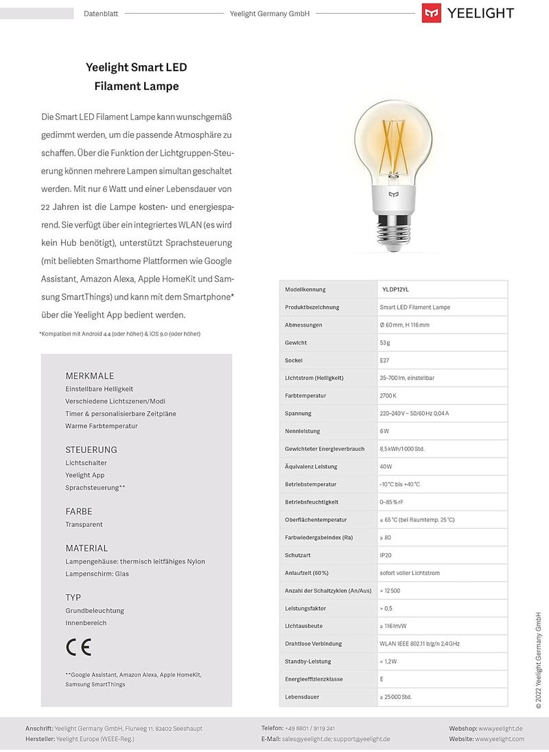 Yeelight - Yeelight Smart LED Filament Bulb 6W - Image 1