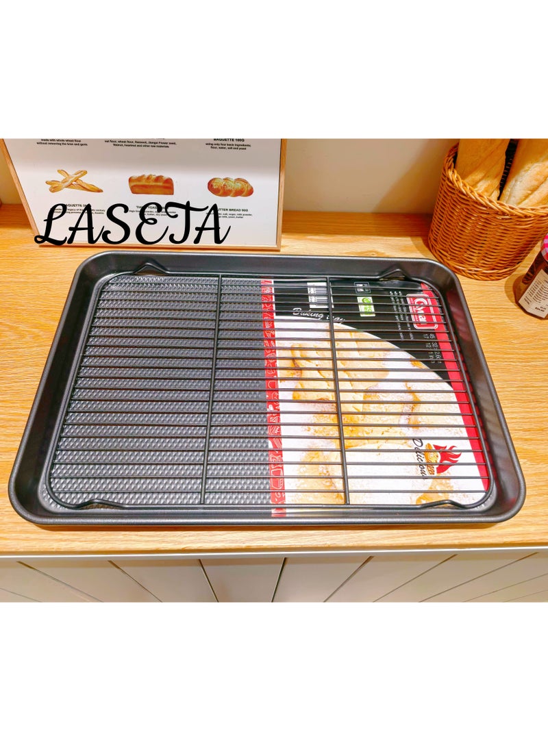 Laseta مجموعة صواني خبز سوداء مع رف - غير لاصقة ومتينة - Image 1