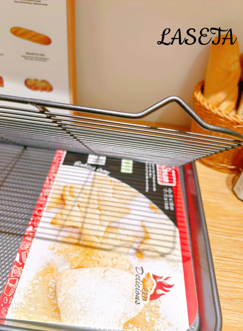 Laseta مجموعة صواني خبز سوداء مع رف - غير لاصقة ومتينة - Image 3