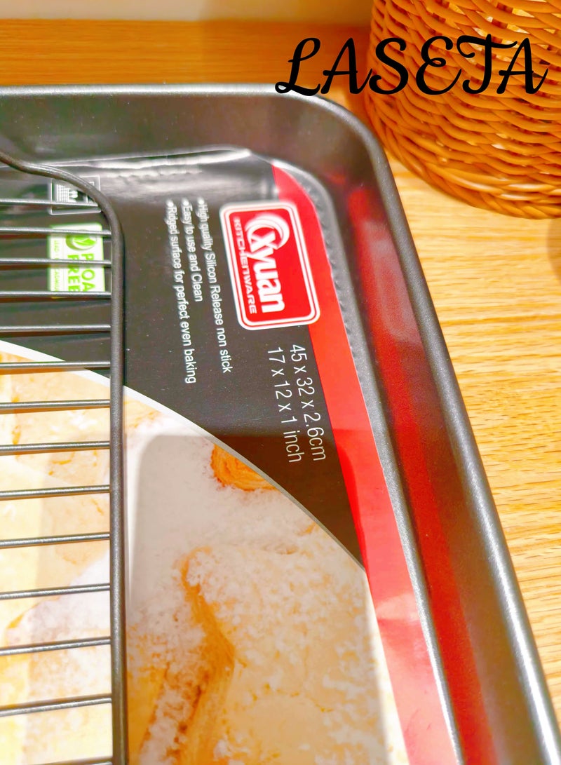 Laseta مجموعة صواني خبز سوداء مع رف - غير لاصقة ومتينة - Image 4