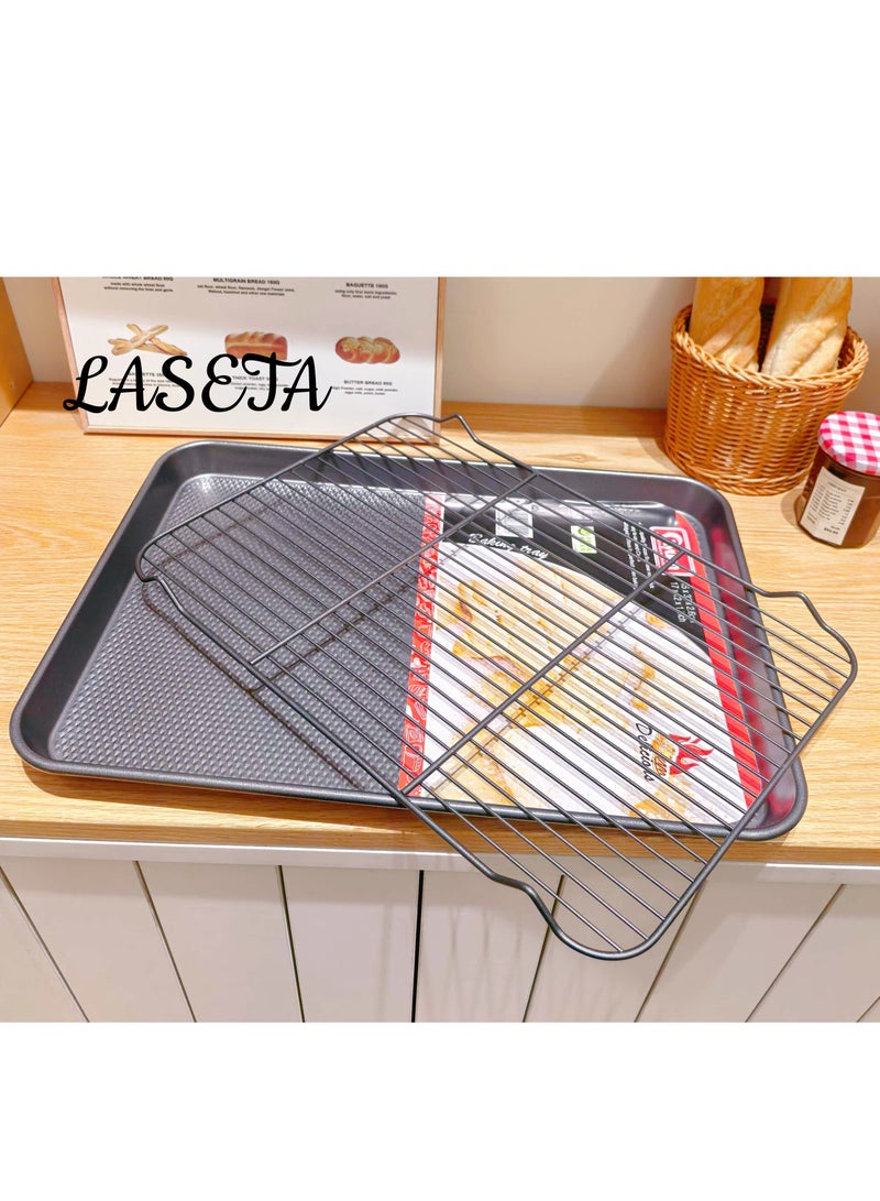 Laseta مجموعة صواني خبز سوداء مع رف - غير لاصقة ومتينة - Image 2
