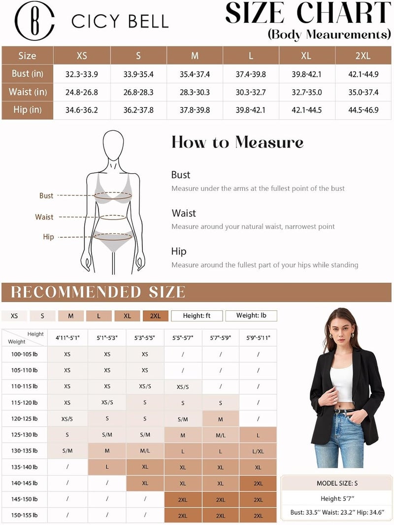 Cicy Bell Women's Casual Blazer - Open Front Long Sleeve Work Office Jacket, Black, XL - Image 5