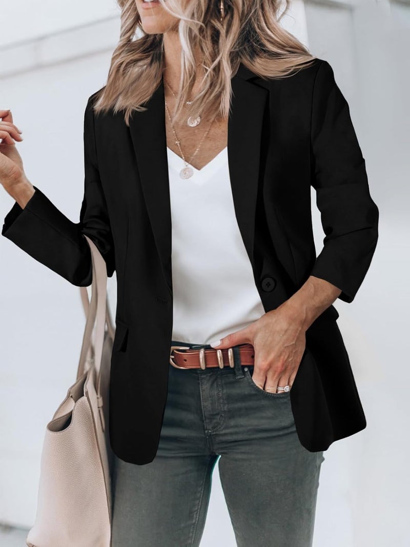 Cicy Bell Women's Casual Blazer - Open Front Long Sleeve Work Office Jacket, Black, XL - Image 2