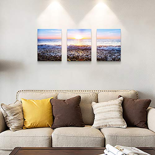 TTHYUEWS Wall Art For Living Room Blue Ocean Sea Canvas Wall Decor for Home artwork Painting 12" x 16" 3 Pieces Canvas Print For bedroom Decor Modern Salon kitchen office Hang a picture Beach Sun ocean - Image 4