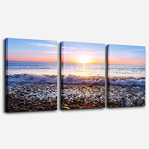 TTHYUEWS Wall Art For Living Room Blue Ocean Sea Canvas Wall Decor for Home artwork Painting 12" x 16" 3 Pieces Canvas Print For bedroom Decor Modern Salon kitchen office Hang a picture Beach Sun ocean - Image 1