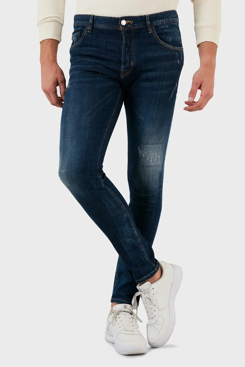 Exxe Cotton Ripped Detailed Normal Waist Skinny Fit Jeans Men's Denim Trousers 629DSK003
