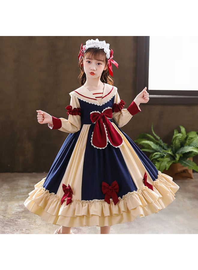 Luobobeibei Girls Princess Dress Autumn Korean Style Children's Dress Cute Lolita Performance Costume Blue 150cm - Image 3