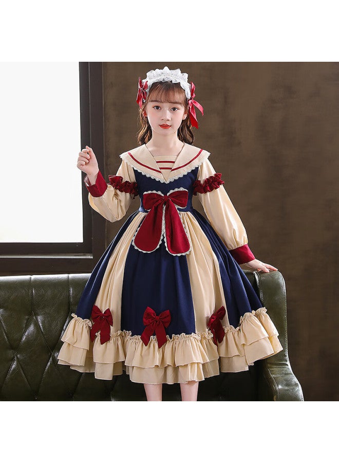 Luobobeibei Girls Princess Dress Autumn Korean Style Children's Dress Cute Lolita Performance Costume Blue 150cm - Image 2