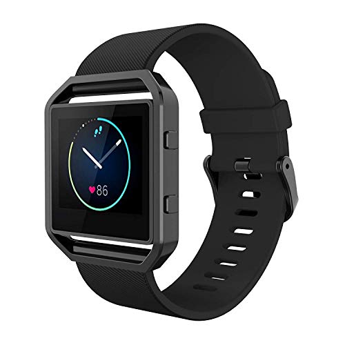 Simpeak Sport Band Compatible with Fitbit Blaze Smartwatch Sport Fitness, Silicone Wrist Band with Meatl Frame Replacement for Fitbit Blaze Men Women, Large, Black Band+Black Frame - Image 2