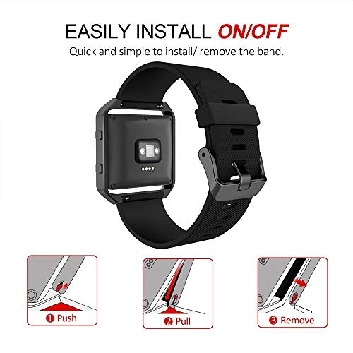Simpeak Sport Band Compatible with Fitbit Blaze Smartwatch Sport Fitness, Silicone Wrist Band with Meatl Frame Replacement for Fitbit Blaze Men Women, Large, Black Band+Black Frame - Image 5