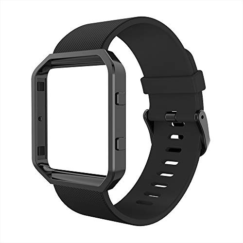 Simpeak Sport Band Compatible with Fitbit Blaze Smartwatch Sport Fitness, Silicone Wrist Band with Meatl Frame Replacement for Fitbit Blaze Men Women, Large, Black Band+Black Frame - Image 1
