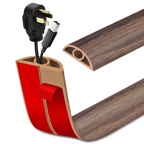 LSGCQ Floor Cord Cover Self Adhesive Cord Hider Floor Extension Cord Covers for Floor Power Cord Protector Cable Management Prevent Cable Trips Cable Cavity 0.32" W x 0.32" H (Smoked Brown Wood, 10Ft) - Image 1