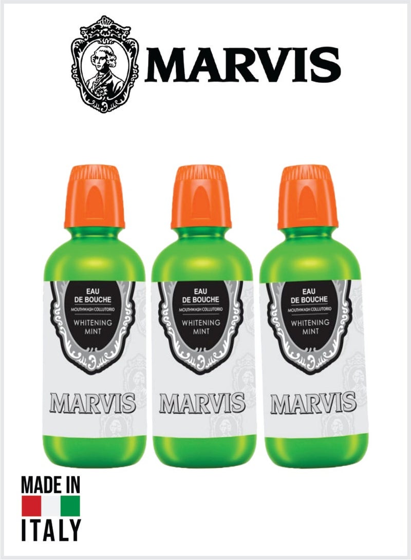 Marvis Whitening Mint Mouthwash – Cool Mint Flavor, Gentle Mouth Rinse for Daily Oral Care 400ML Pack Of 3