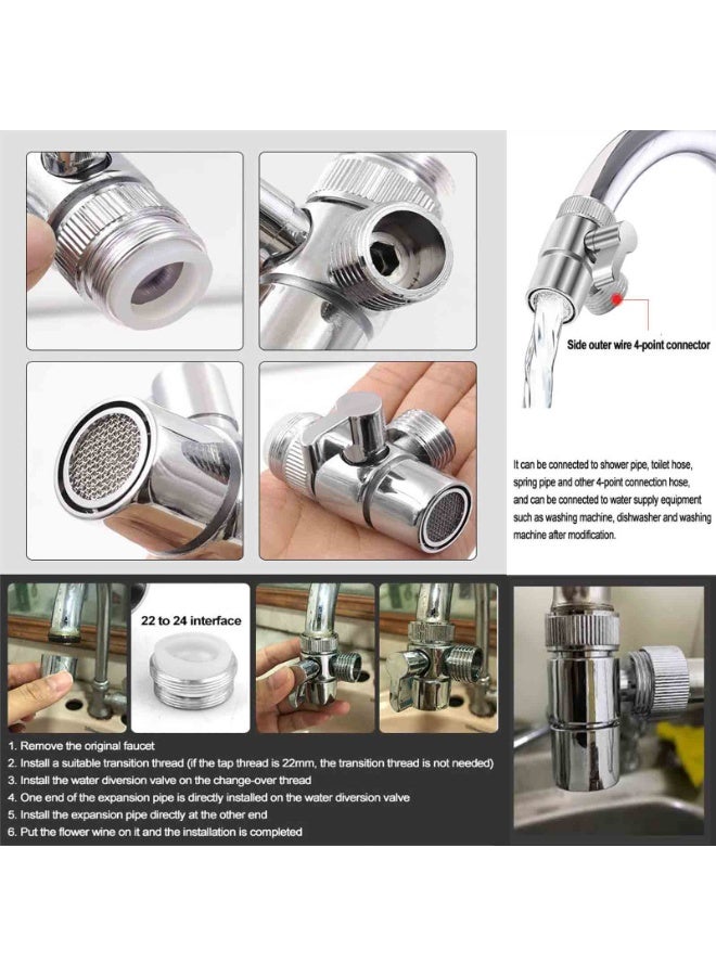 HEADVANA Sink Valve Diverter Faucet Splitter,1/2 Inch IPS Faucet Diverter Valves for Kitchen Bathroom Sink Faucet Replacement Part,Faucet Connector for Hose Adapter, M22 X M24. - Image 4