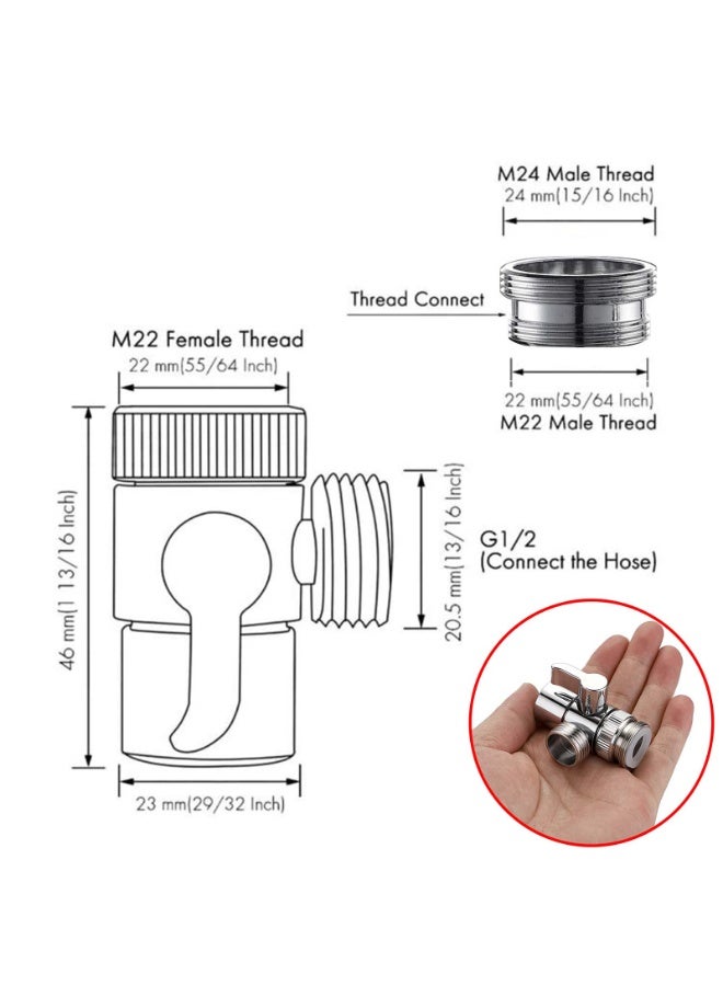 HEADVANA Sink Valve Diverter Faucet Splitter,1/2 Inch IPS Faucet Diverter Valves for Kitchen Bathroom Sink Faucet Replacement Part,Faucet Connector for Hose Adapter, M22 X M24. - Image 2