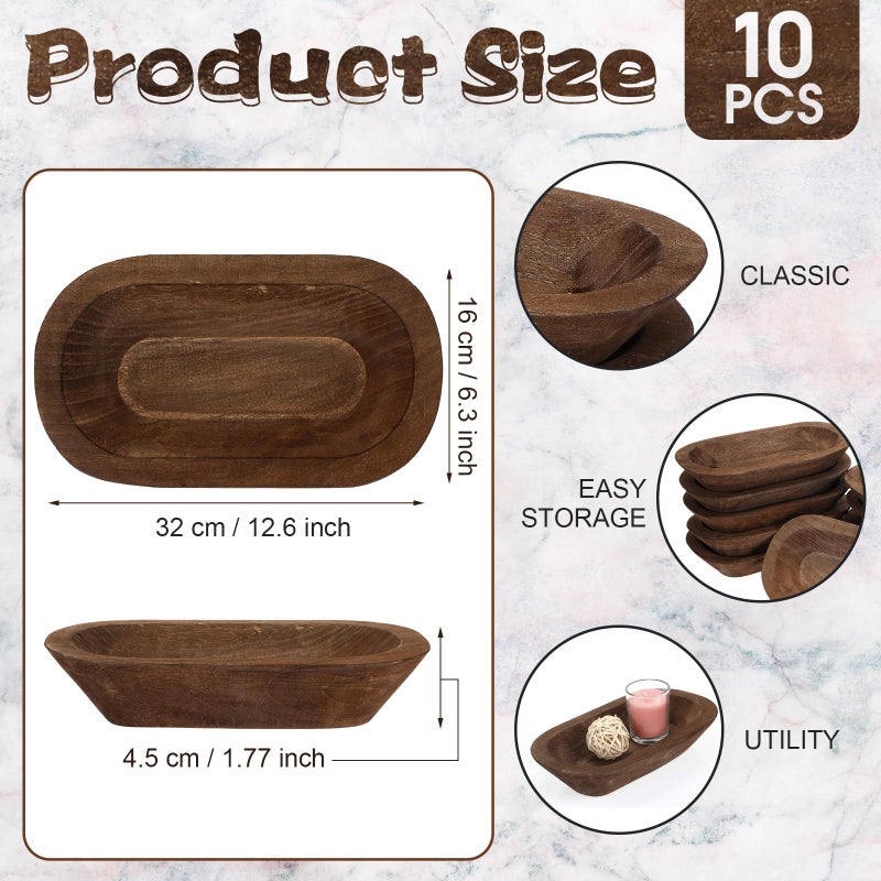 Nuogo 10 Pack Wooden Dough Bowls Bulk 12.5 Inches Rustic Dough Bowls for Wedding DIY Candle Home Crafts Making Farmhouse Fruits Supplies Decoration(Brown) - Image 2