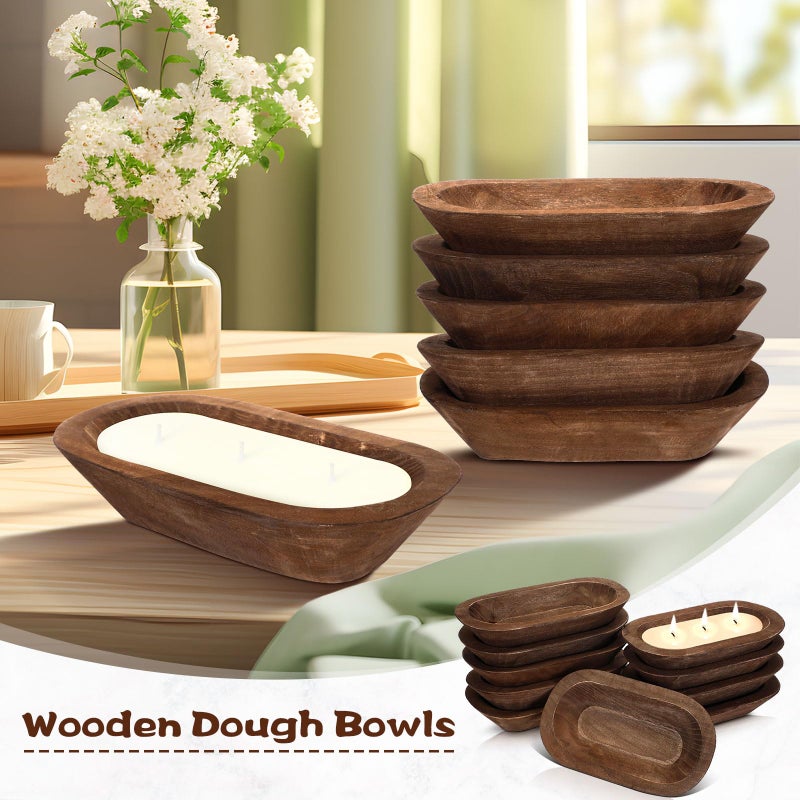 Nuogo 10 Pack Wooden Dough Bowls Bulk 12.5 Inches Rustic Dough Bowls for Wedding DIY Candle Home Crafts Making Farmhouse Fruits Supplies Decoration(Brown) - Image 5