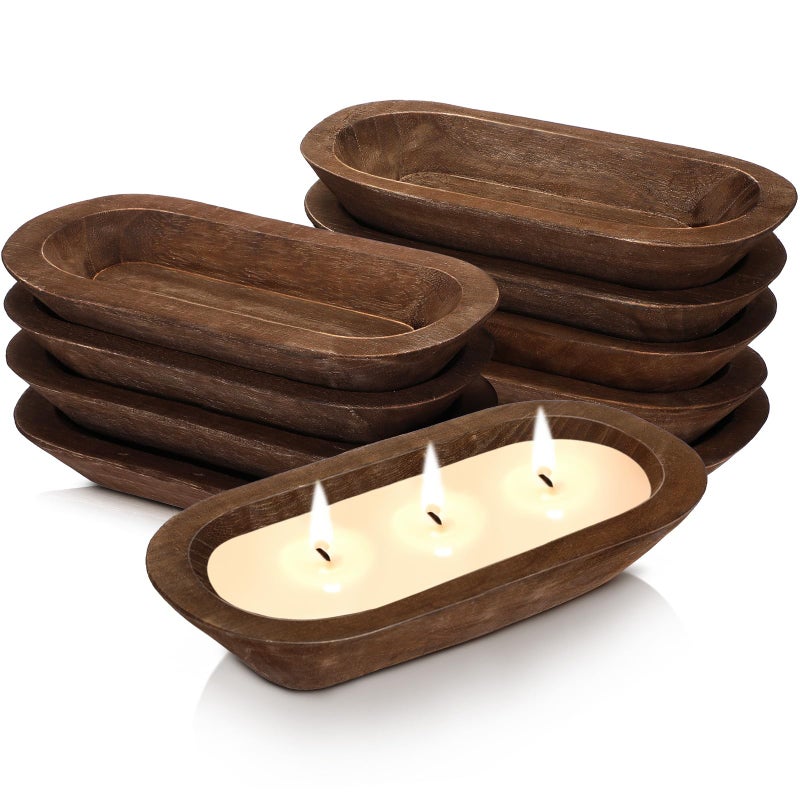 Nuogo 10 Pack Wooden Dough Bowls Bulk 12.5 Inches Rustic Dough Bowls for Wedding DIY Candle Home Crafts Making Farmhouse Fruits Supplies Decoration(Brown) - Image 1