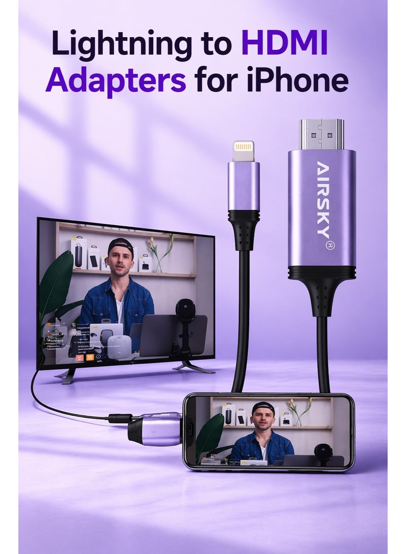 Airsky محول Lightning إلى HDMI لأجهزة iPhone | كابل إخراج فيديو بدقة Full HD 1080P لأجهزة iPhone و iPad - Image 1