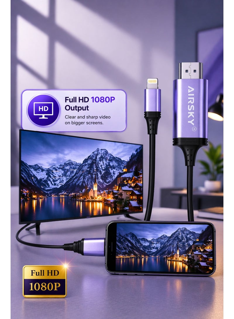 Airsky محول Lightning إلى HDMI لأجهزة iPhone | كابل إخراج فيديو بدقة Full HD 1080P لأجهزة iPhone و iPad - Image 3