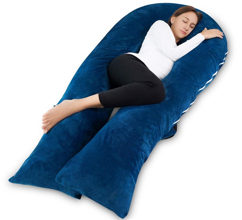 Meiz Pregnancy Pillow Pregnancy Body Pillow Pregnancy Pillows for Sleeping 65 Maternity Body Pillow for Pregnant Women with Velvet Cover Blue - Image 2