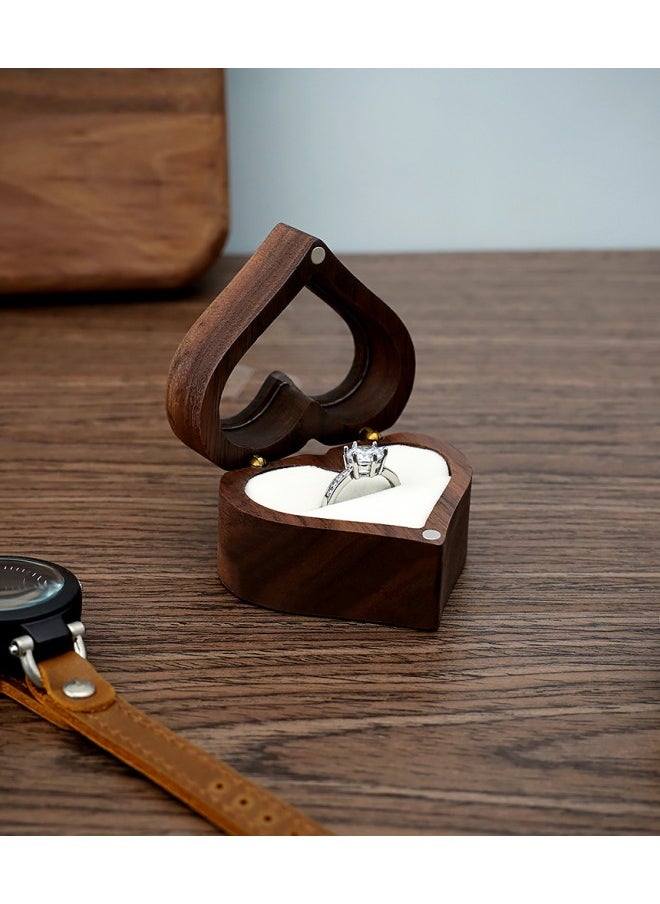 WAOKN Wood Ring Box Heart Shaped Velvet Soft Interior Holder Jewelry Handmade Wooden Presentation Box Jewelry Chest Organizer Earrings Coin Case for Proposal Engagement Wedding Ceremony Birthday Gift  - Image 2