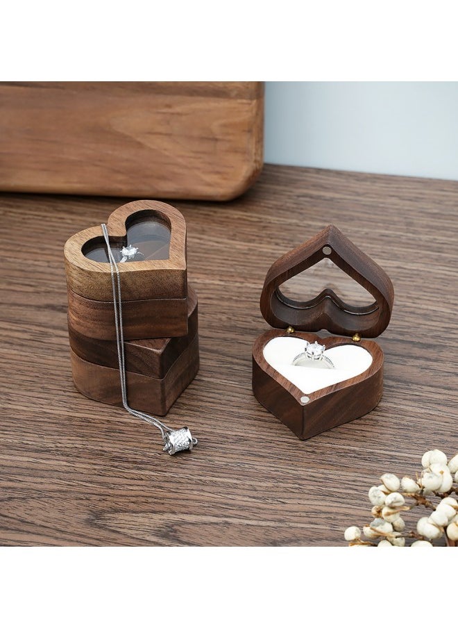 WAOKN Wood Ring Box Heart Shaped Velvet Soft Interior Holder Jewelry Handmade Wooden Presentation Box Jewelry Chest Organizer Earrings Coin Case for Proposal Engagement Wedding Ceremony Birthday Gift  - Image 5