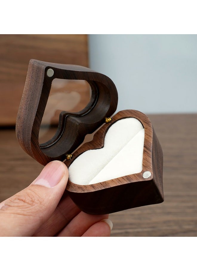 WAOKN Wood Ring Box Heart Shaped Velvet Soft Interior Holder Jewelry Handmade Wooden Presentation Box Jewelry Chest Organizer Earrings Coin Case for Proposal Engagement Wedding Ceremony Birthday Gift  - Image 3