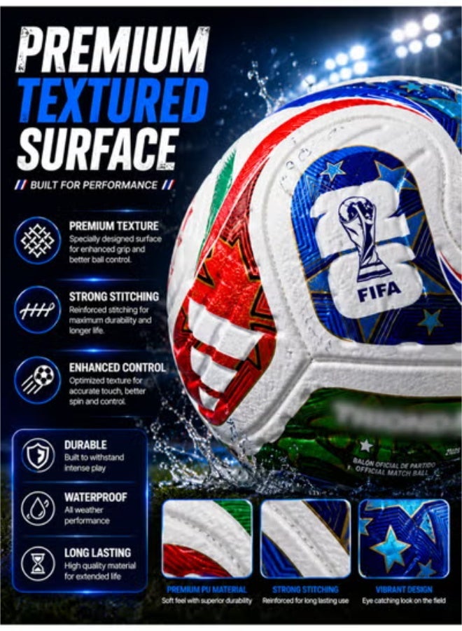 FIFA World Cup World Cup -2026 Professional Size 5 Football – Durable Match Style Soccer Ball for Training, Indoor & Outdoor Play, Strong Grip & Control Football for Kids & Adults - Image 5