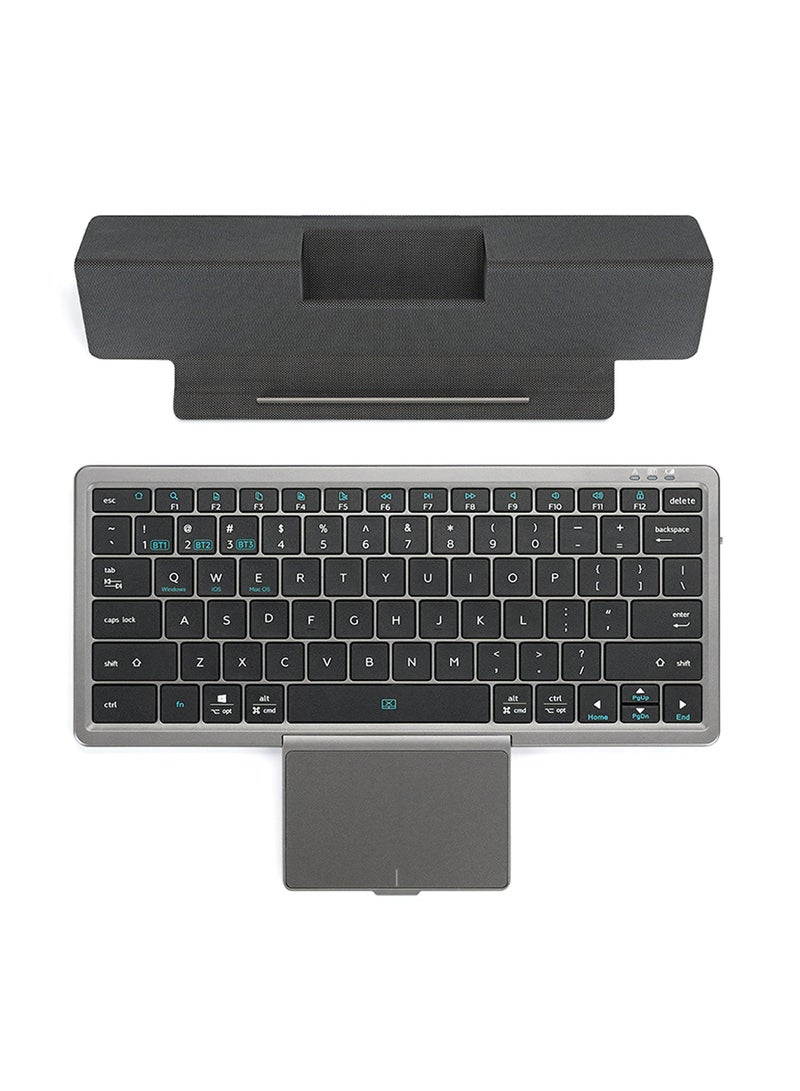 Full Size Wireless Bluetooth Keyboard with Hidden Touchpad , (Sync Up to 3 Devices) Portable Keyboard with Bluetooth Connection PU Tablet Stand Bluetooth Keyboard for Windows iOS Android Mac, Black