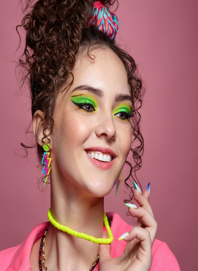 Nylry 80s 90s Neon Accessories for Women Acrylic Heart Earrings for Halloween Party 1980s Costume Accessories Retro Neon Jewelry 80s Outfits for Women-Lightning - Image 2