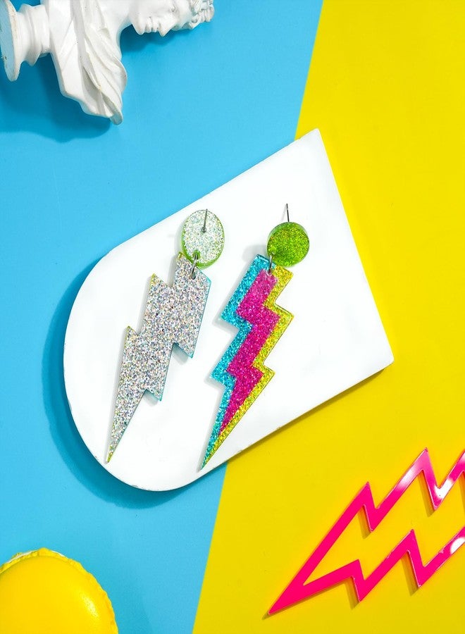 Nylry 80s 90s Neon Accessories for Women Acrylic Heart Earrings for Halloween Party 1980s Costume Accessories Retro Neon Jewelry 80s Outfits for Women-Lightning - Image 5