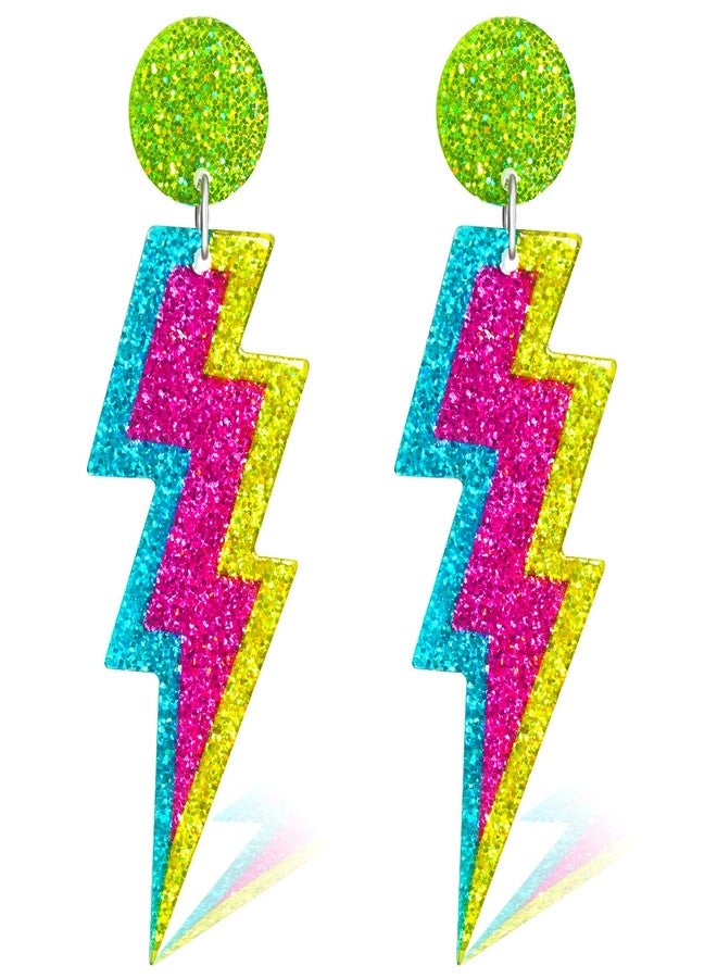 Nylry 80s 90s Neon Accessories for Women Acrylic Heart Earrings for Halloween Party 1980s Costume Accessories Retro Neon Jewelry 80s Outfits for Women-Lightning - Image 1