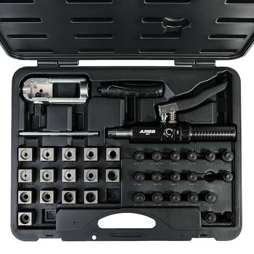 ARES 18010 - Universal Hydraulic Flaring Tool Set - Create 45 Degree Single or Double Flares, ISO and DIN Bubble Flares, Push Connect Flares and GM Fuel Line Flares - Image 1
