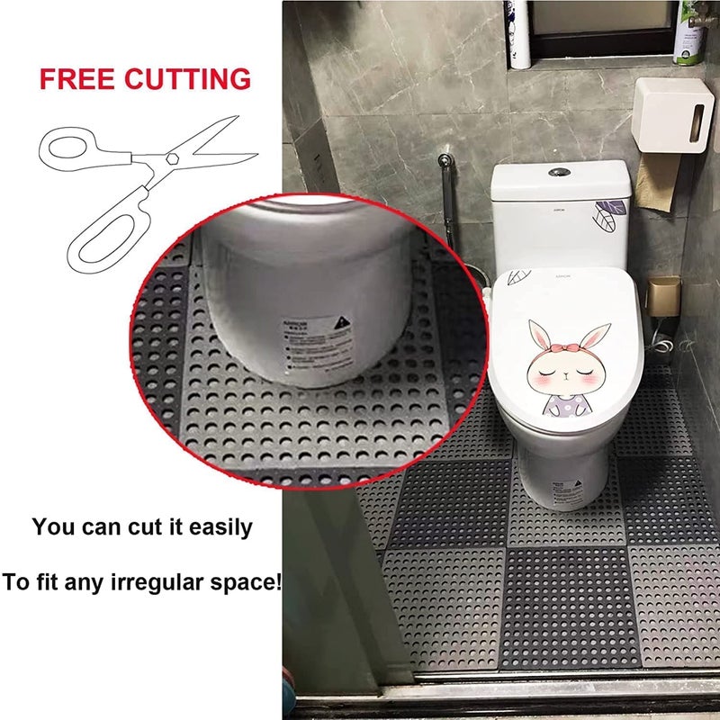 RGkJAS Interlocking NonSlip Drainage Tile Soft PVC Waterproof Floor Mat with Suction Cups for Wet Area Pool Kitchen Bathroom 12 - Image 5