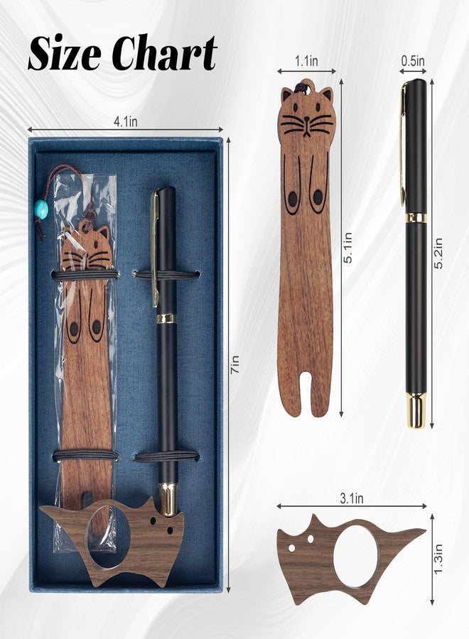 CJZMBSTY 3 Pack Wooden Cat Book Page Holder Set for Book Lovers, Portable Thumb Bookmark Reading Accessories with Pen, Cute Bookworm Gift for Women for Home and Office - Image 4
