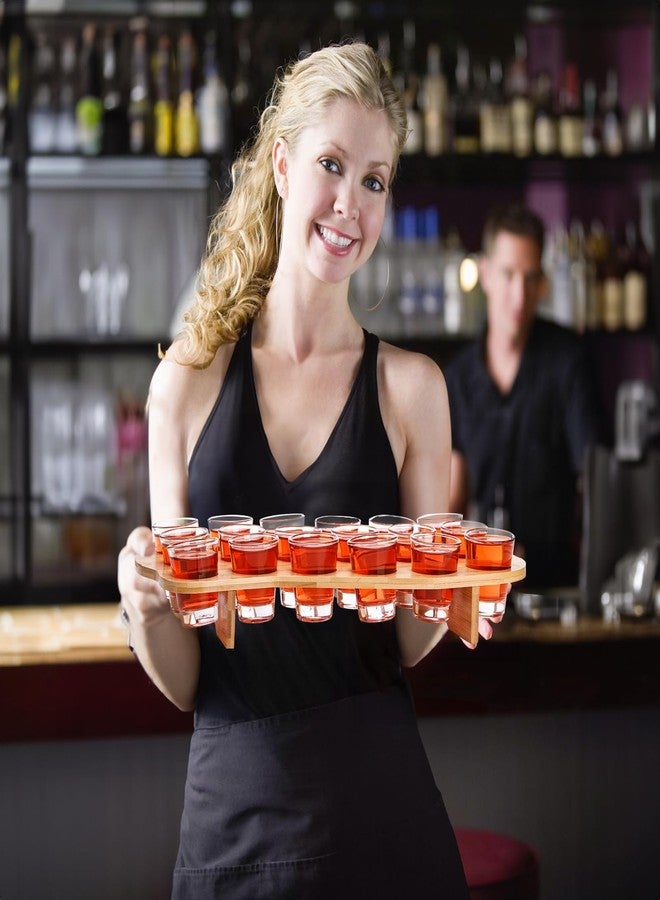 ZEAYEA Set of 18 Shot Glass Holder Set, 1.7 oz Tequila Shot Glasses with Bamboo Holder for Whiskey Liqueurs, Small Clear Glass Cups Thick Base with Serving Tray Organizer For Party Bar Club Restaurant - Image 5