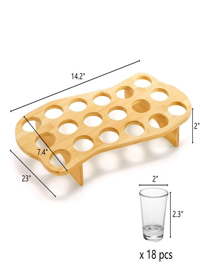 ZEAYEA Set of 18 Shot Glass Holder Set, 1.7 oz Tequila Shot Glasses with Bamboo Holder for Whiskey Liqueurs, Small Clear Glass Cups Thick Base with Serving Tray Organizer For Party Bar Club Restaurant - Image 2
