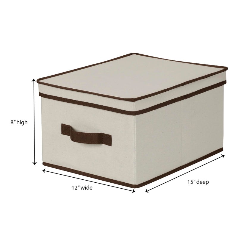 Household Essentials 513 Storage Box with Lid and Handle - Natural Beige Canvas with Brown Trim - Large - Image 3