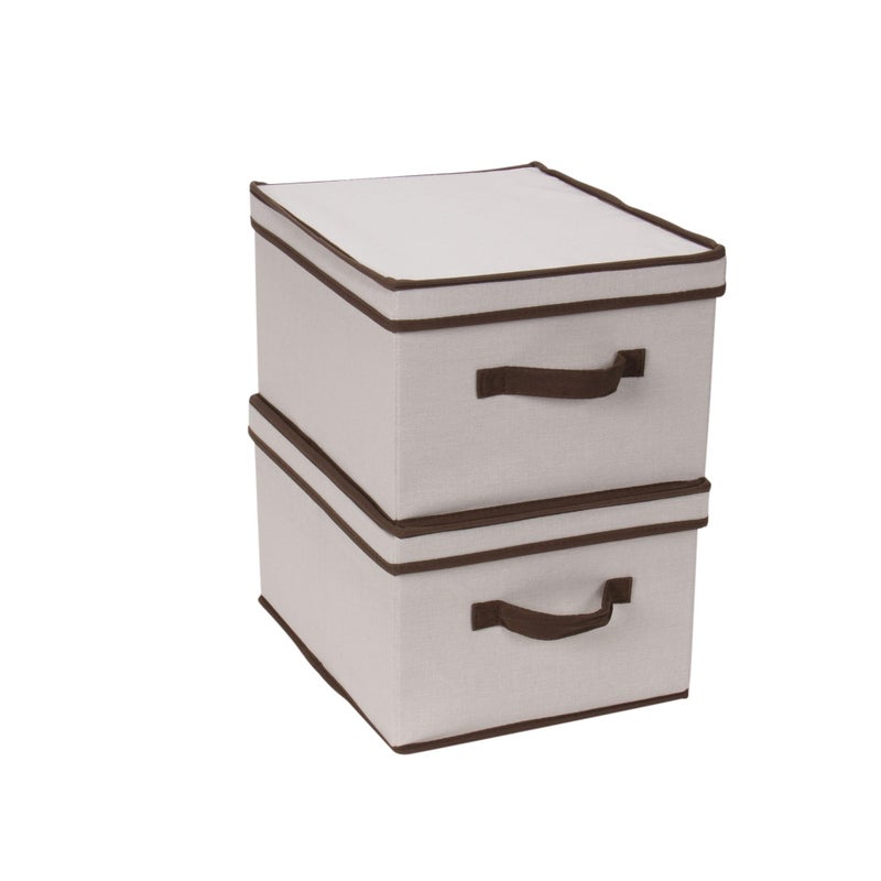 Household Essentials 513 Storage Box with Lid and Handle - Natural Beige Canvas with Brown Trim - Large - Image 5