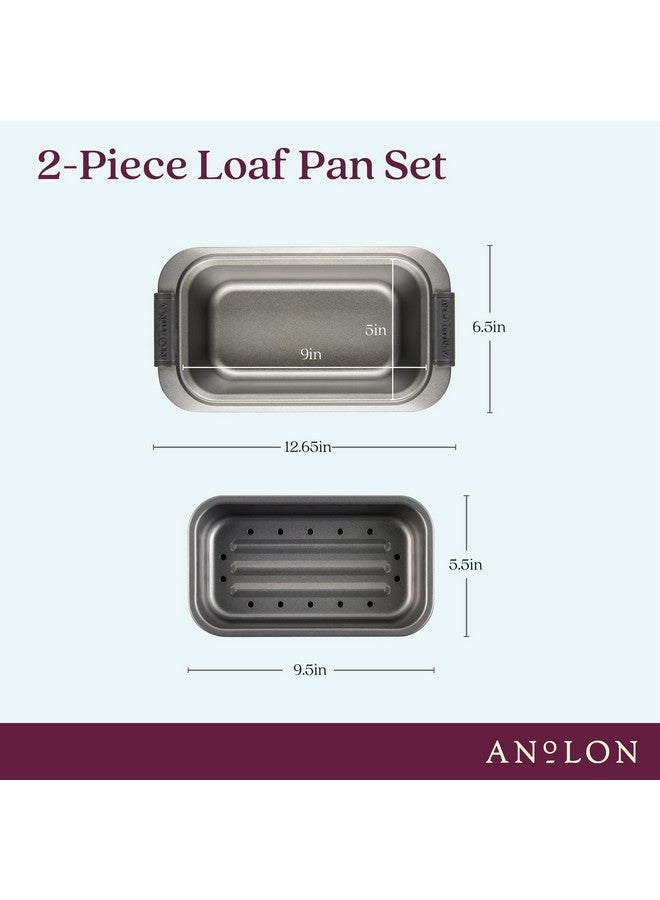 Anolon Advanced Nonstick Bakeware 2-Piece Loaf Pan Set, Gray with Silicone Grips - 54715 - Image 2