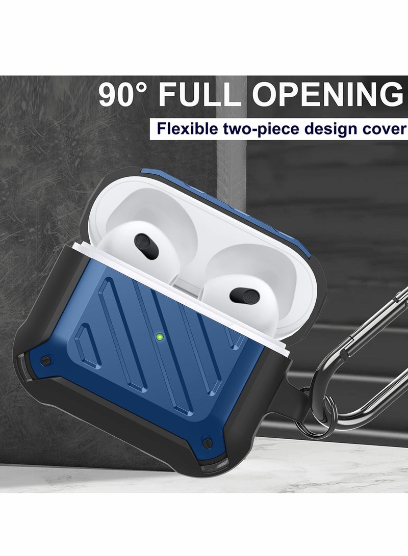 كاست ويف غطاء حافظة متوافق مع AirPods الجيل الثالث 2021، تصميم ممتص للصدمات وغطاء حماية متين لكامل الجسم مع سلسلة مفاتيح، مصباح LED أمامي مرئي - أزرق - Image 5