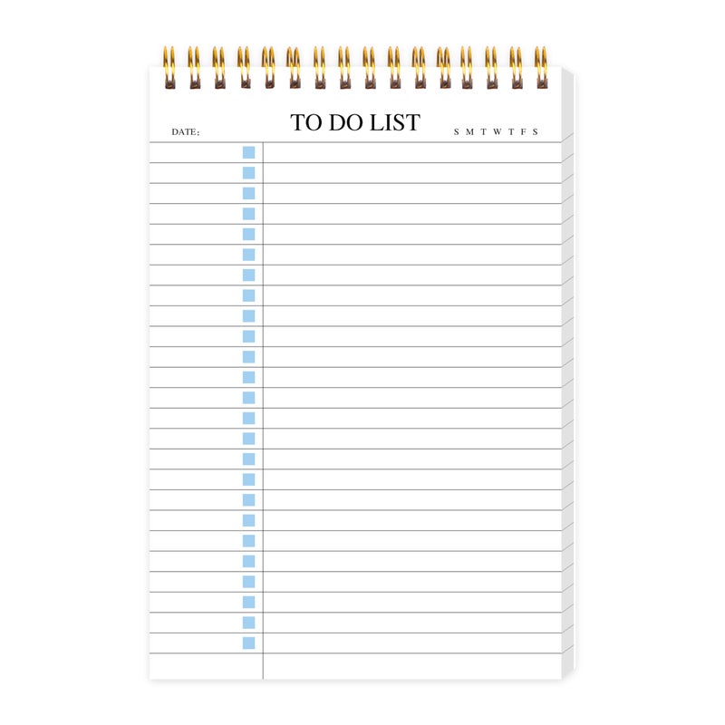 KAICN To Do List Notepad, Undated Daily Planner Notepad with To Do List Notebook Checklist Planner Spiral Waterproof Notepad for Office Supplies, School Planner, Blue, 52 Sheets, 5.5"*8.3" A5 Size - Image 1