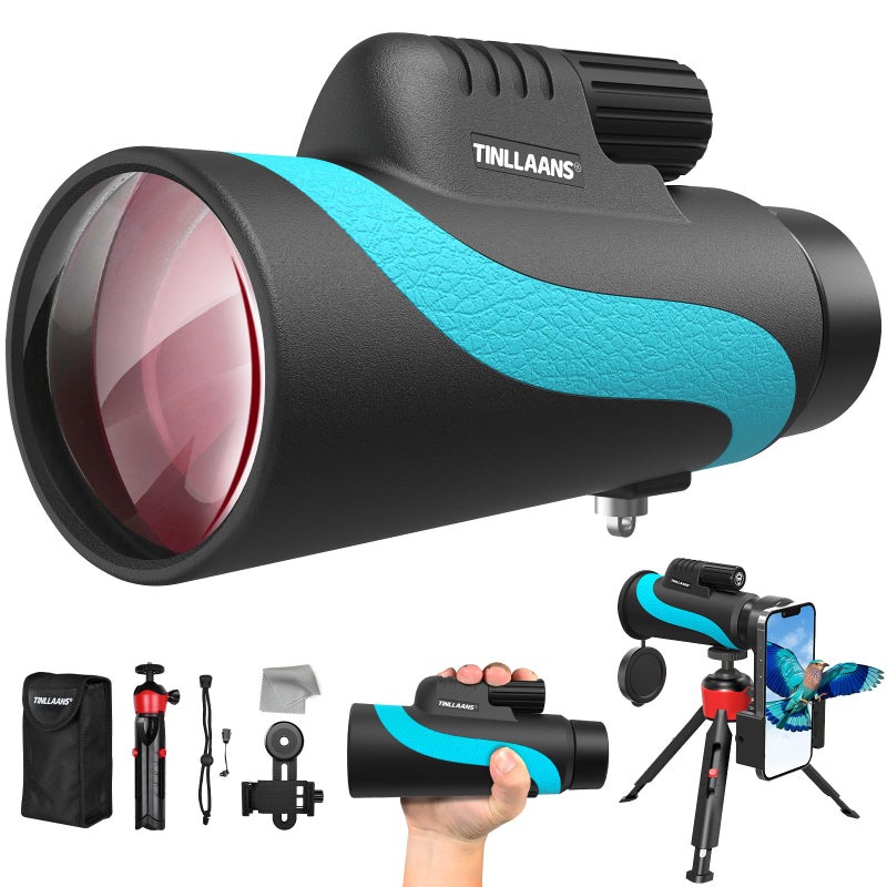 Tinllaans 16x56 UHD Monocular Telescope, Monoculars for Adults High Powered, Monocular for Stargazing, with BAK-4Prism,FMC Lens, 8Â° Wide Angle,Bird Watching with Phone Holder & Tripod(Blue) - Image 1