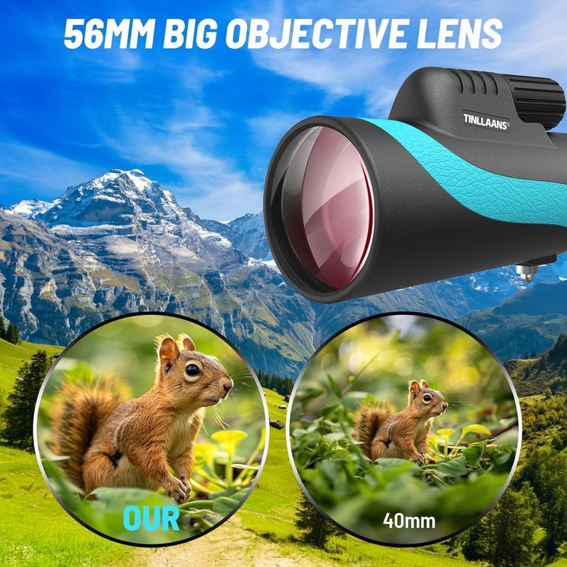 Tinllaans 16x56 UHD Monocular Telescope, Monoculars for Adults High Powered, Monocular for Stargazing, with BAK-4Prism,FMC Lens, 8Â° Wide Angle,Bird Watching with Phone Holder & Tripod(Blue) - Image 5