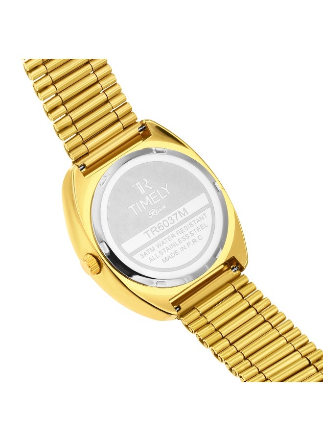 tr أمطار في الوقت المناسب ساعة يد كلاسيكية للرجال كوارتز بمينا ذهبي من الفولاذ المقاوم للصدأ - Image 4
