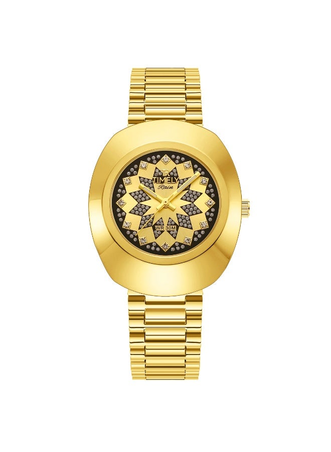 tr أمطار في الوقت المناسب ساعة يد كلاسيكية للرجال كوارتز بمينا ذهبي من الفولاذ المقاوم للصدأ - Image 1