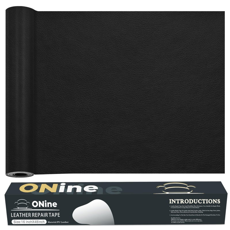 ONine Leather Repair Patchï¼ŒLeather Repair Tape, 16 x 48 inches Leather Repair Patch for Furniture,Vinyl Repair kitï¼ŒLeather Couch Patchï¼Œfor Sofas, Furniture, car Seats(Black) - Image 1